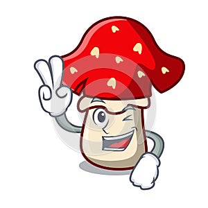 Two finger amanita mushroom character cartoon