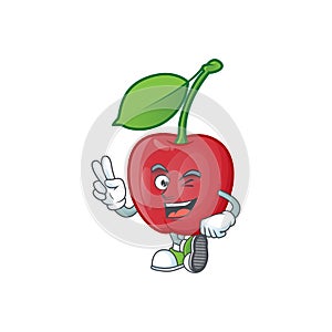 Two finger cartoon bing cherries on white background