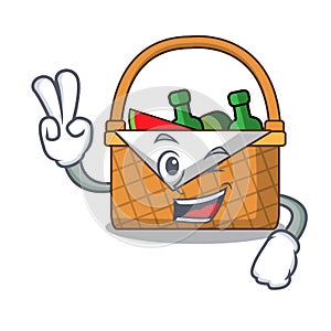 Two finger picnic basket character cartoon