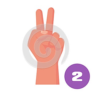 Two fingers. 1 2 3 4 5 flat icon. Hand gestures and numbers with your fingers