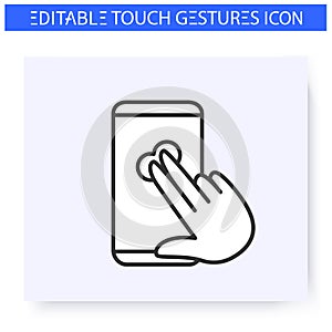 Two fingers tap hand gesture line icon. Editable