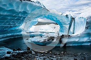 Two fins of ice seem to create an arch on the Matanuska Glacier