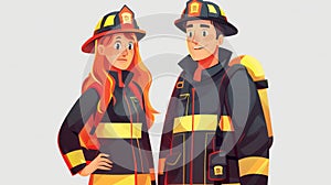 Two firefighters in full uniform