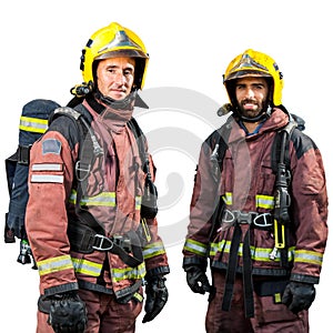 Two firemen isolated. photo