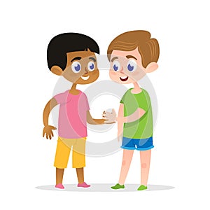 Two Happy Firends Handshake Vector Illustration.