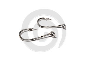 Two fish hooks isolated on white background