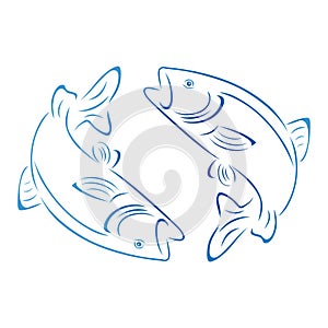 Two Fishes, Trout Together, Fish And Fishing Logo