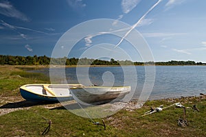 Two fishing boats on the beach. Saaremaa.