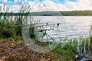 Two fishing rods on the lake