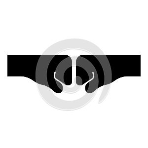 Two fist punching bump clenched together hitting concept of conflict struggle resistance confrontation icon black color vector