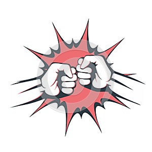 Two fists bumping together vector illustration, two hands with fists