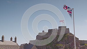 Two flags and Elizabeth Castle
