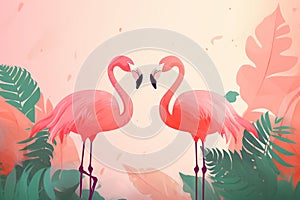 Two flamingo birds making heart shape with necks