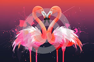 Two flamingo birds making heart shape with necks