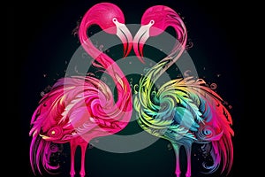 Two flamingo birds making heart shape with necks