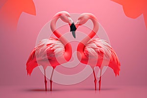 Two flamingo birds making heart shape with necks