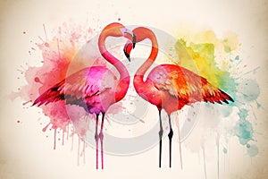 Two flamingo birds making heart shape with necks
