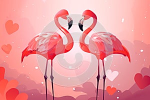 Two flamingo birds making heart shape with necks