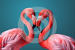 Two flamingo birds making heart shape with necks