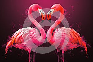 Two flamingo birds making heart shape with necks