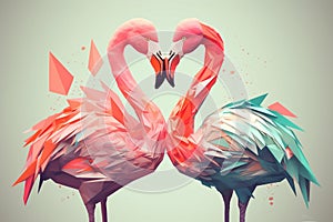 Two flamingo birds making heart shape with necks