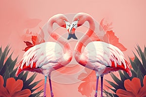 Two flamingo birds making heart shape with necks