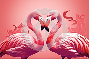 Two flamingo birds making heart shape with necks