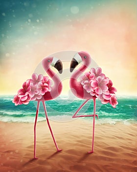 Two flamingos