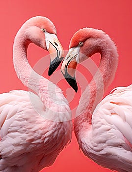 two flamingos looking at each other with their necks