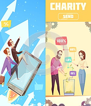 Two Flat Vertical Banners On Crowdfunding Theme