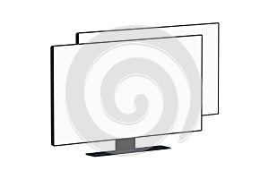 Two flat wide TV with white screen isolated on white background