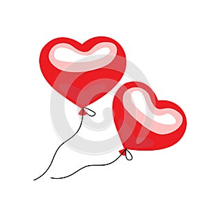 Two floating balloon hearts flat design on white