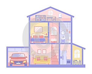 Two-floored dollhouse with attic - isoltead illustration