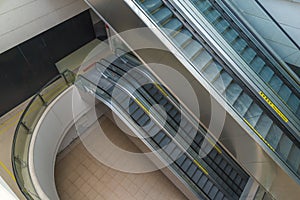 Two floors modern empty escalator stairs