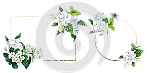 Two floral golden frames, hand drawn vector