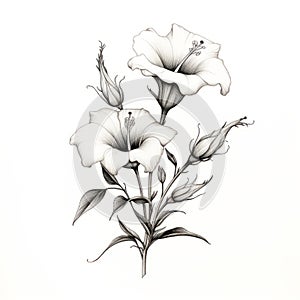 Realistic Chiaroscuro Drawing Of Flowers On White Background photo