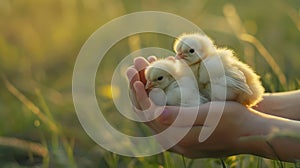 The chicks in hand.. AI generated photo