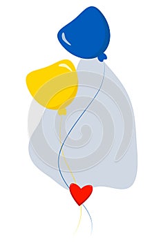 Two flying balloons. Yellow-blue color. Colors of the Ukrainian flag. Vector illustration. Concept for design, decor