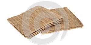 Two folded kitchen dish cloths