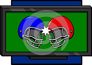 Two football helmets colliding in a television