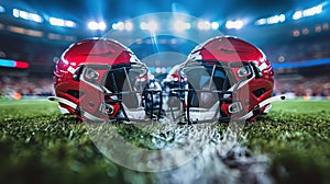 Two Football Helmets on Field