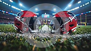 Two Football Helmets on Field