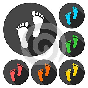 Two footprint icons set with long shadow