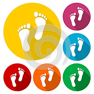 Two footprint icons set with long shadow