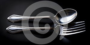 Two Forks and a Spoon on a Black Background