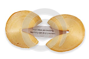 Two fortune cookie with slip ideas prediction top view