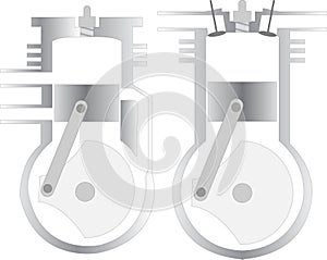 Two and four stroke engines schemes