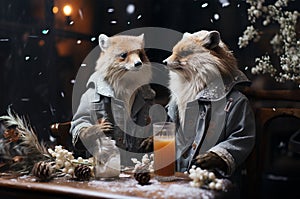 Two foxes preparing ingredients for cookies in the kitchen