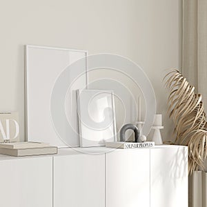 Two frame mockup, Home interior background, 3d render, 3d illustration