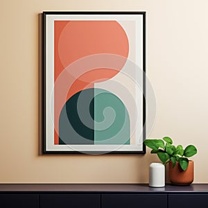 Minimalist Geometry Art Poster In Pink, Green, And Blue